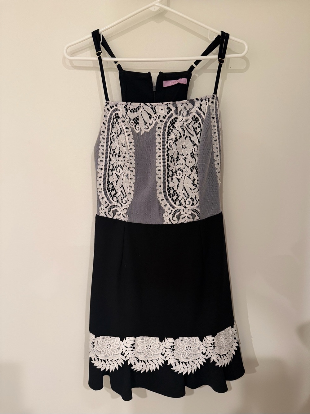 Black & White Lace Panel Spaghetti Strap Dress